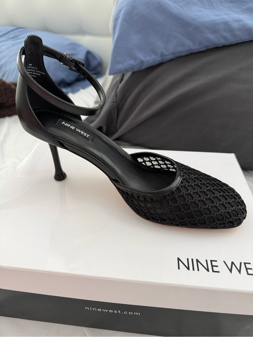 Nine West Black Mesh Ankle-Strap Stiletto Pump